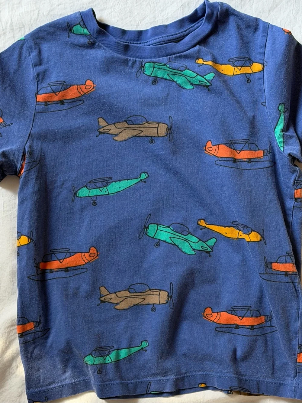 M&S Kids 6-7Y Blue Airplane Aviation Print Short Sleeve T-Shirt